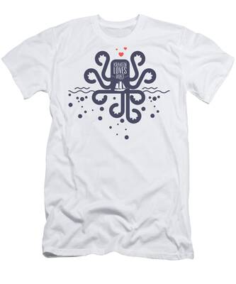 Kraken Loves Boat T-Shirt for Men Graphic Shirts for Women Unisex Shirt 